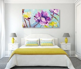 Quadro su tela – Dipinto di fiori gialli e viola