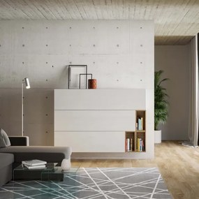 Parete soggiorno ribalta Isoka A19 L.174 P.39,5 Bianco e Quercia