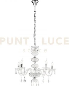 Lampadario incanto cromo 5 luci attacco e14 69x154cm in vetro crist...