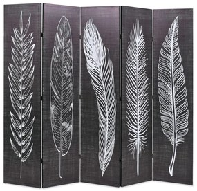 Paravento Pieghevole 200x170 Cm Stampa Piume Bianco E Nero /