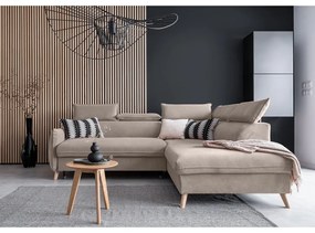 Divano letto angolare in velluto beige (angolo destro) Sweet Harmony - Miuform