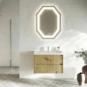 Base sospesa Portofino 80 cm con lavabo e 2 cassetti, rovere oro cannettato