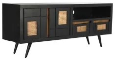 Mobile TV DKD Home Decor Nero Rattan Legno di mango (145,5 x 40,5 x 60 cm)