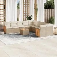 Set Divani da Giardino 11 pz con Cuscini Beige in Polyrattan 3260441