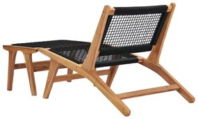 Sedia a sdraio con poggiapiedi in legno massello di teak e corda