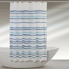Tenda doccia 180x200cm in acrilico bianco con righe azzurre con ganci