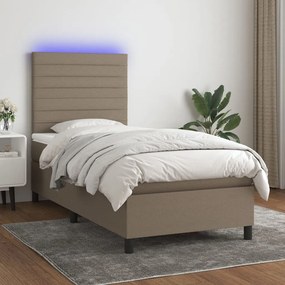 Letto a molle con materasso e led tortora 90x200 cm in tessuto