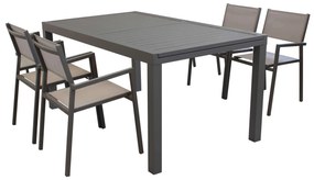 DEXTER - set tavolo in alluminio cm 160/240 x 90 x 75 h con 4 poltrone Aulus