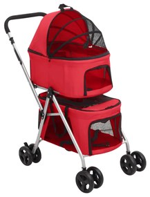 Passeggino Cani Pieghevole 2 Livelli Rosso 83x48x97cm Tessuto /