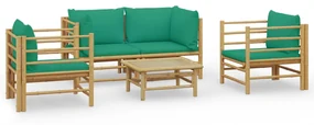 Set salotto da giardino 5pz con cuscini verdi bambù