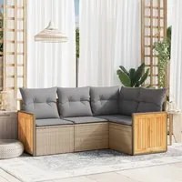 Set Divano da Giardino 4 pz con Cuscini Beige in Polyrattan 3227613