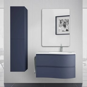 Mobile bagno sospeso 90 cm Melody blu navy con vasca decentrata e specchio