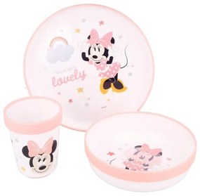 Trade Shop - Set Pappa Minnie Mouse Bicchiere Piatti Antiscivolo Rosa Bambini Prima Pappa
