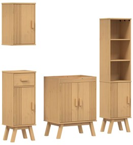 Set di mobili per il bagno in legno massello di pino, 4 pezzi