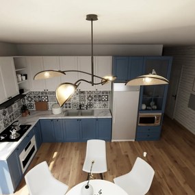 Lampadario a Sospensione in Acciaio e Tessuto LOTUS 4 Nero 4xE14 Colore del corpo Nero e Rattan