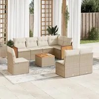 Set Divano da Giardino 9 pz con Cuscini Beige in Polyrattan 3260133