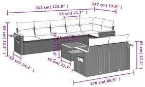 Set Divani da Giardino 9 pz con Cuscini Nero in Polyrattan