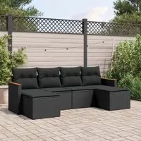 Set Divano da Giardino 6 pz con Cuscini Nero in Polyrattan 3258618