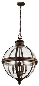 Lampadario Industrial Nordico Adams Acciaio Bronzo Inglese Vetro 4 Luci E14