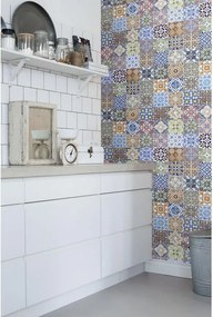 Fotomurale ESTA Azulejo, blu arancione verde e beige 138X279 cm