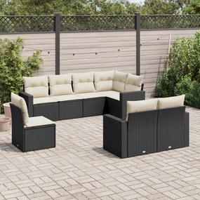 Set divani da giardino con cuscini 8 pz nero in polyrattan