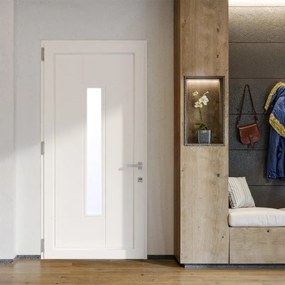 Portoncino d'ingresso DOLCETTI in PVC pannello bugnato mod.191 con vetro L 80 x H 210 cm in PVC bianco, apertura spingere a sinistra, falso telaio non incluso
