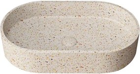 Kamalu - Lavabo da appoggio ovale con finitura terrazzo beige | KTERL-600BE