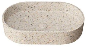 Kamalu - lavabo da appoggio ovale con finitura terrazzo beige | kterl-600be