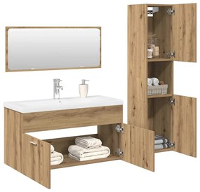 Set Mobili Da Bagno 4 Pz Rovere Artigianale Legno Multistrato /