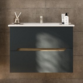 Kamalu - Mobile bagno nero grafite matt 85 cm con lavabo incasso | LAC-ARES-85