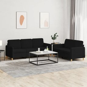 Set Di Divani 2 Pz Con Cuscini Nero İn Tessuto /