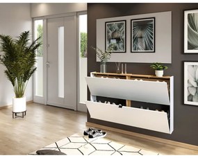 Scarpiera bianca effetto rovere con ante ribaltabili e da parete 140x83x18 cm Ameca – Germania