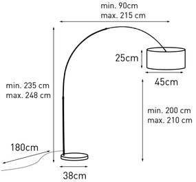 Lampada ad arco in acciaio paralume in tessuto nero 45 cm - XXL