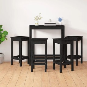 Set Da Bar 5 Pz Nero İn Legno Massello Di Pino /