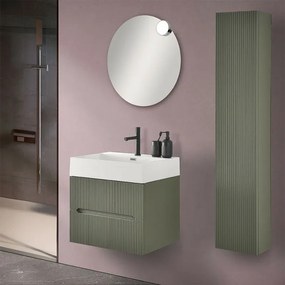 Mobiletto bagno sospeso cannettato 60 cm verde con lavabo Bali