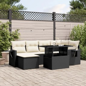 Set divani da giardino con cuscini 7pz nero polyrattan