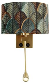 Lampada da parete in ottone con paralume ovale in velluto, motivo a foglie, 25 cm - Brescia Combi