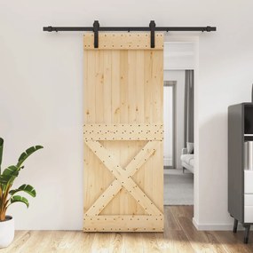 Porta Scorrevole Con Set Hardware 85x210 Cm Legno Massello Pino /