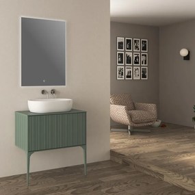 Mobile da bagno sospeso sotto lavabo Domino di Baden Haus L 80 x H 43 x P 46 cm verde cannettato opaco, 1 cassetto