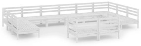 Set salotto da giardino 12 pz bianco in legno massello di pino