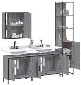 Set mobili da bagno 4 pz grigio sonoma in legno multistrato