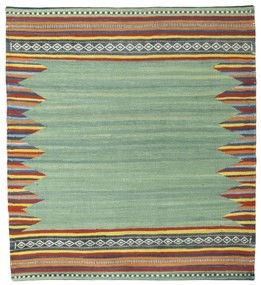 Kilim Tappeto 90x90 Verde (Iran) Tessuto A Mano