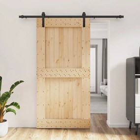 Porta Scorrevole Con Set Hardware 100x210cm Legno Massello Pino /