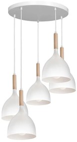 Lampadario a sospensione con filo NOAK WOOD 5xE27/60W/230V bianco/legno