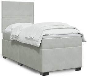 Giroletto A Molle Con Materasso Grigio Chiaro 90x200 Cm Velluto /