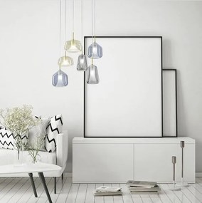 Lampada a sospensione x-ray 6 luci 2 vetri fume' - 2 vetri miele - 2 vetri cielo
