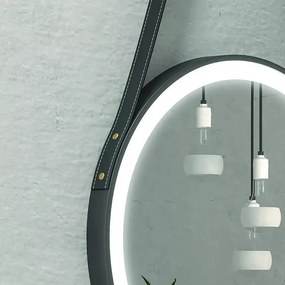 Specchio bagno led rotondo Ø50 cm con laccio colore nero KANA-50 - KAMALU