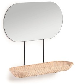 Kave Home - Specchio da parete Ebian grande con mensola in rattan finitura naturale 80 x 29 cm