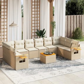 Set divani da giardino 11 pz con cuscini beige in polyrattan