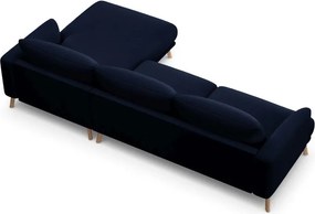 Divano angolare blu scuro (con penisola a destra/con chaise lounge) con rivestimento in velluto Naomi – Micadoni